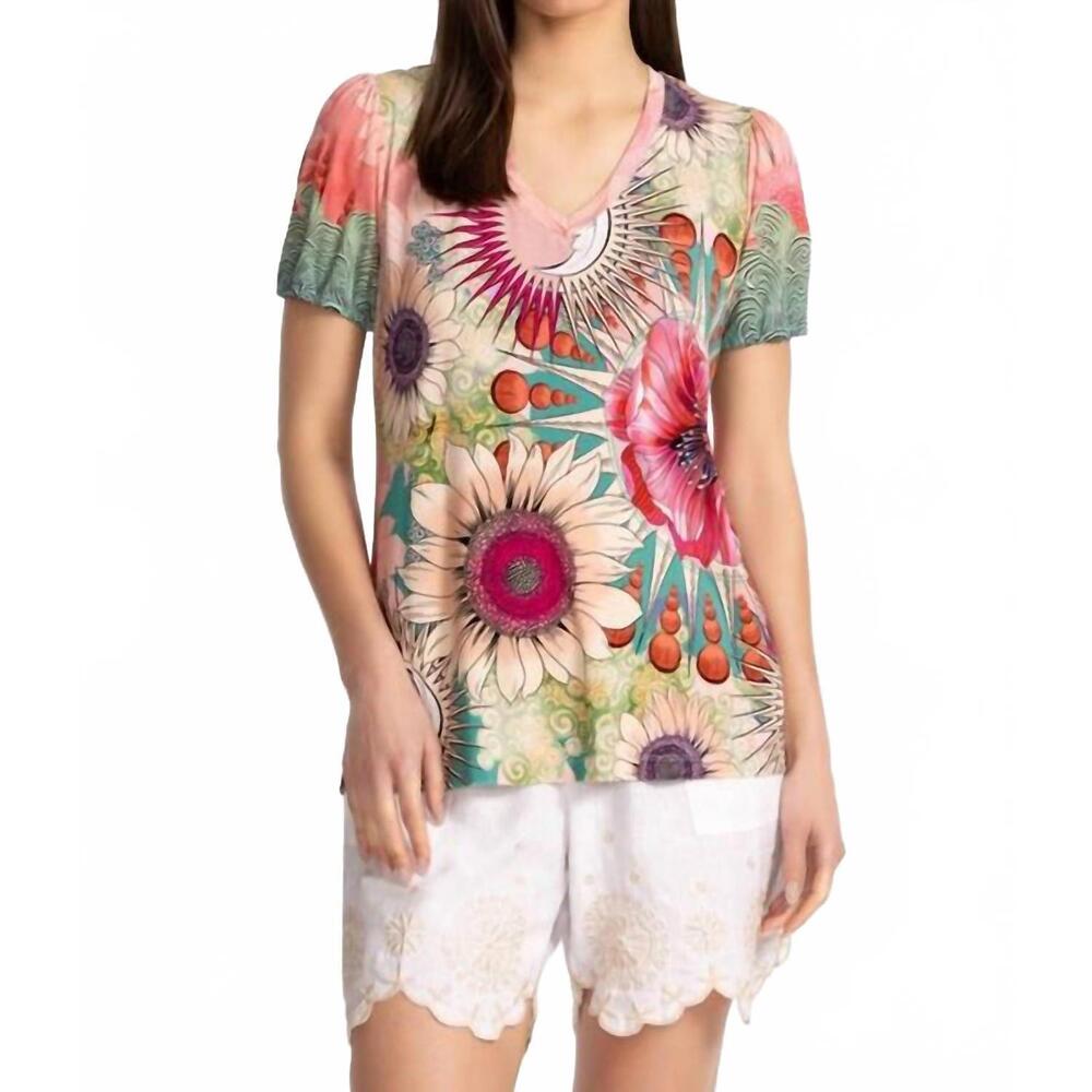NEW JOHNNY WAS janie favorite v‑neck puff sleeve tee in emily